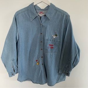 Vintage Dr Seus Sam I Am Green Eggs & Ham Denim Long Sleeve Shirt SZ 18W/20W